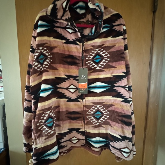 Geometric Patterned Outdoorsman Jacket - Pink, Brown, Blue - Picture 1 of 3